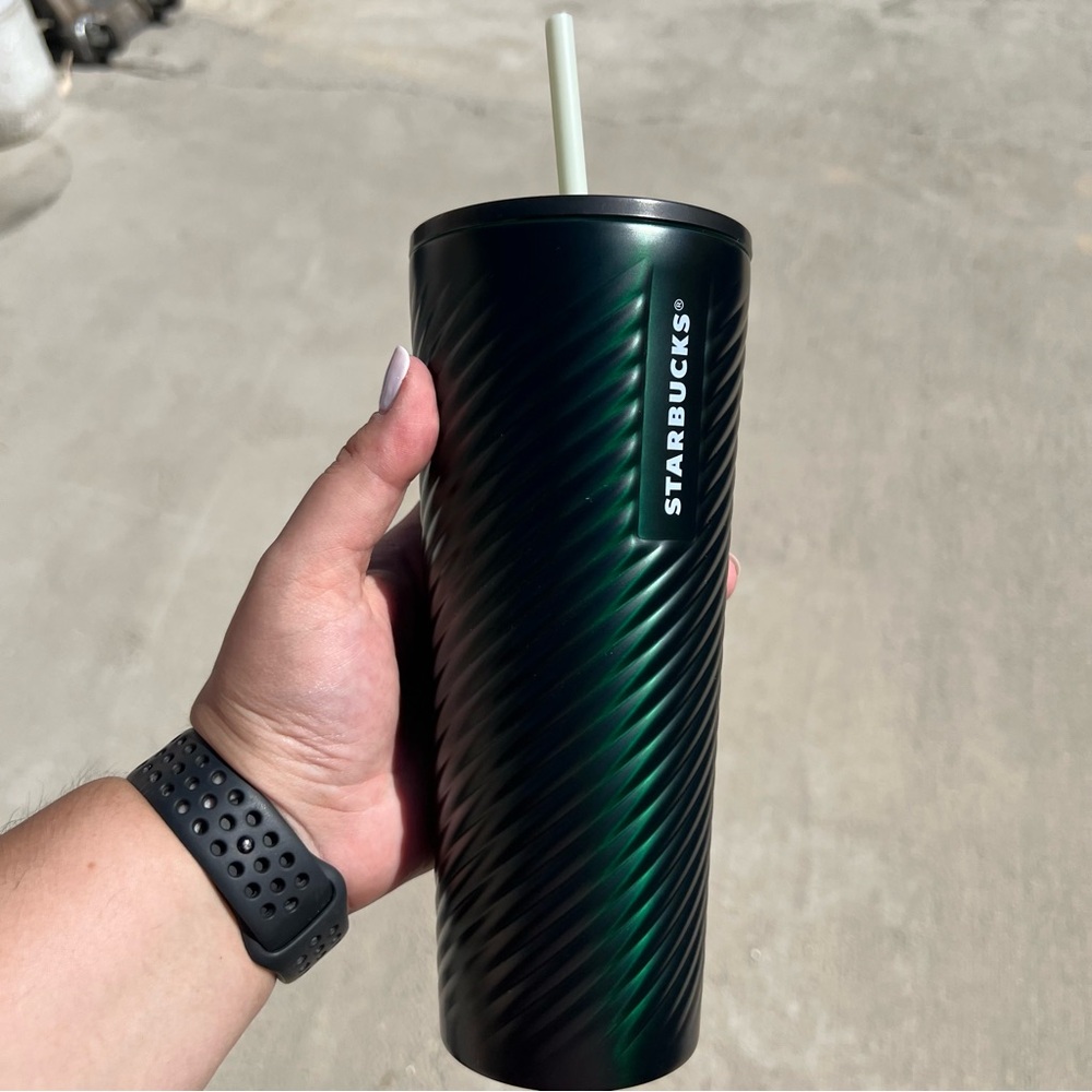 Starbucks 24 oz Venti Stainless Steel Green Spiral Tumbler Cold Cup - NWT
